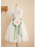 Ivory Satin Tulle Big Bow Flower Sash Flower Girl Dress